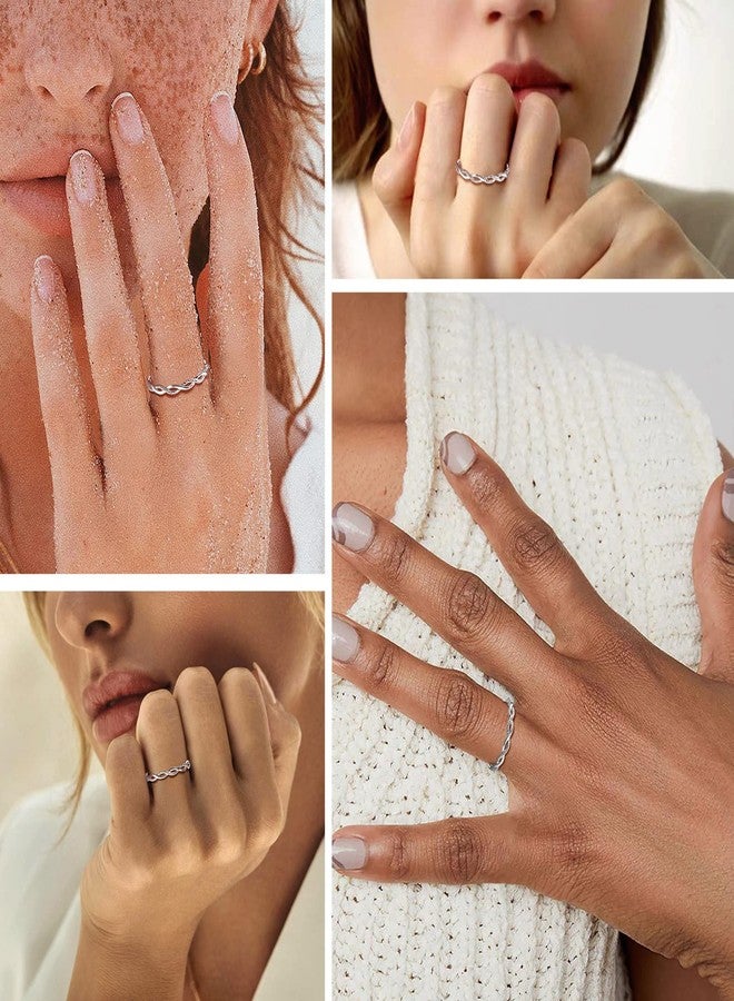 PROSILVER Silver Twist Ring Size 7 Stackable Knuckle Eternity Band Rope Cute Simple Rings Women Sterling Silver Jewelry - Image 3